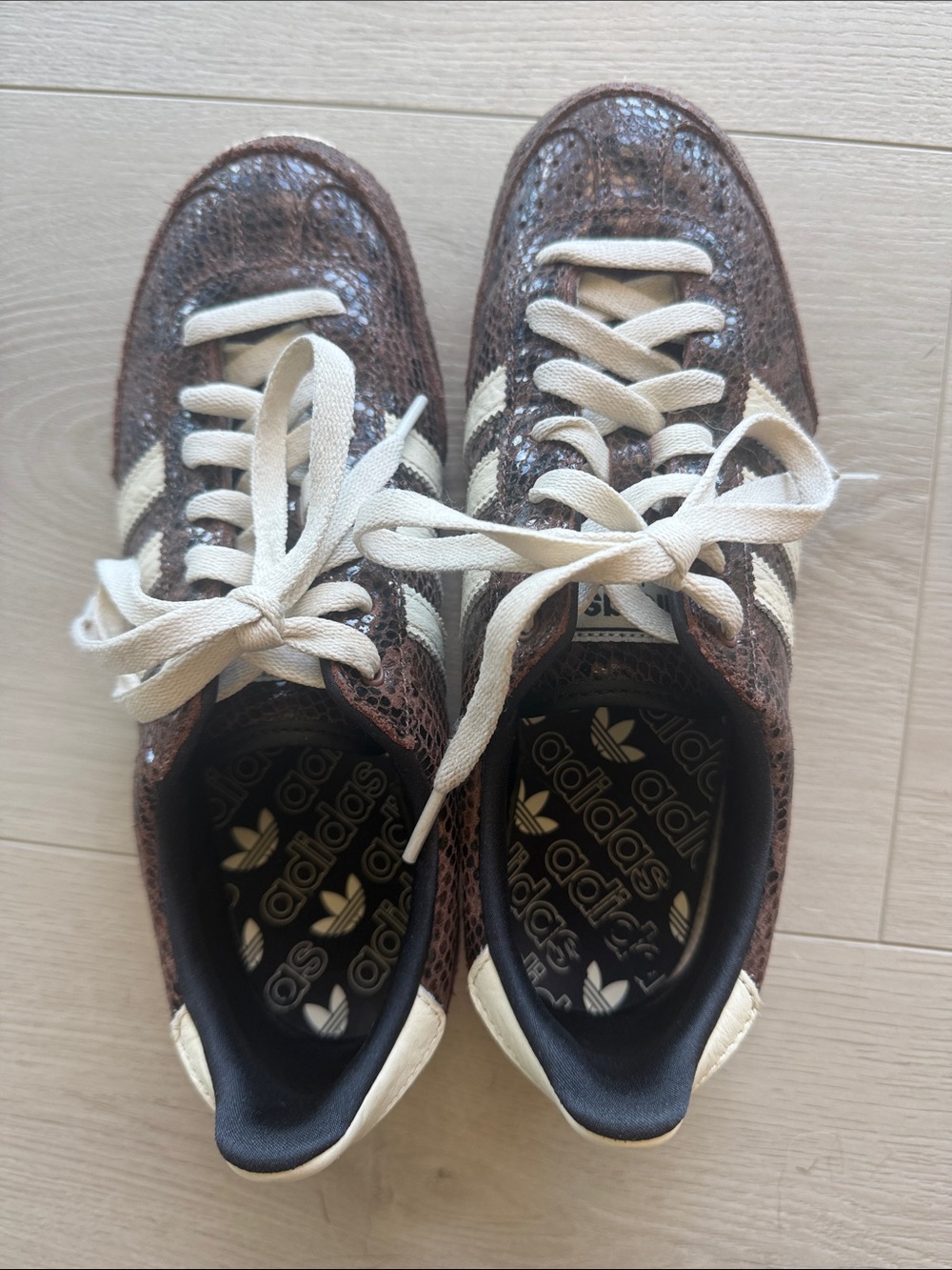 adidas Japan Brown Snakeskin Low-Top Sneakers with Cream Stripes